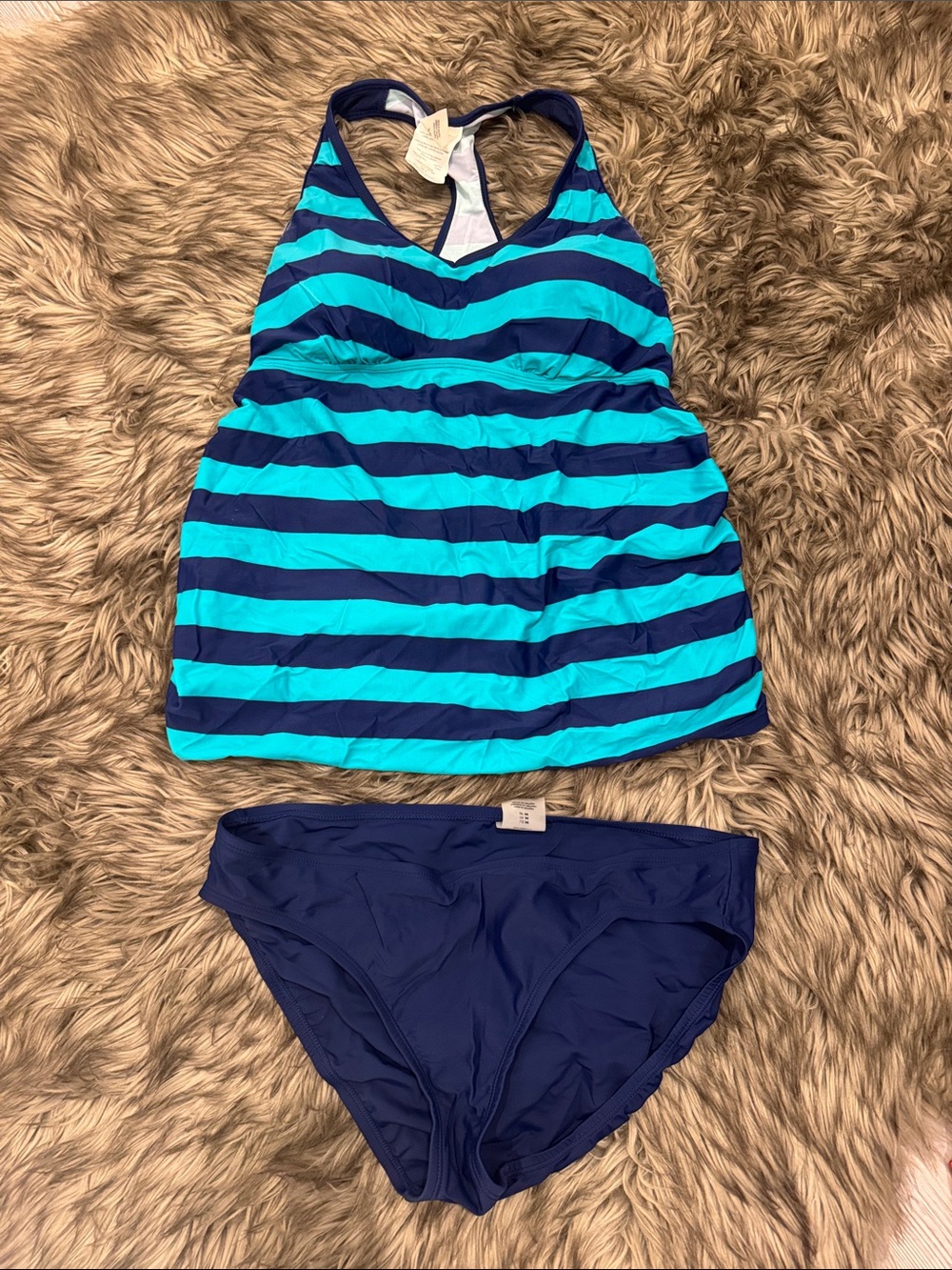 Motherhood Maternity Navy & Aqua Striped Tankini Set